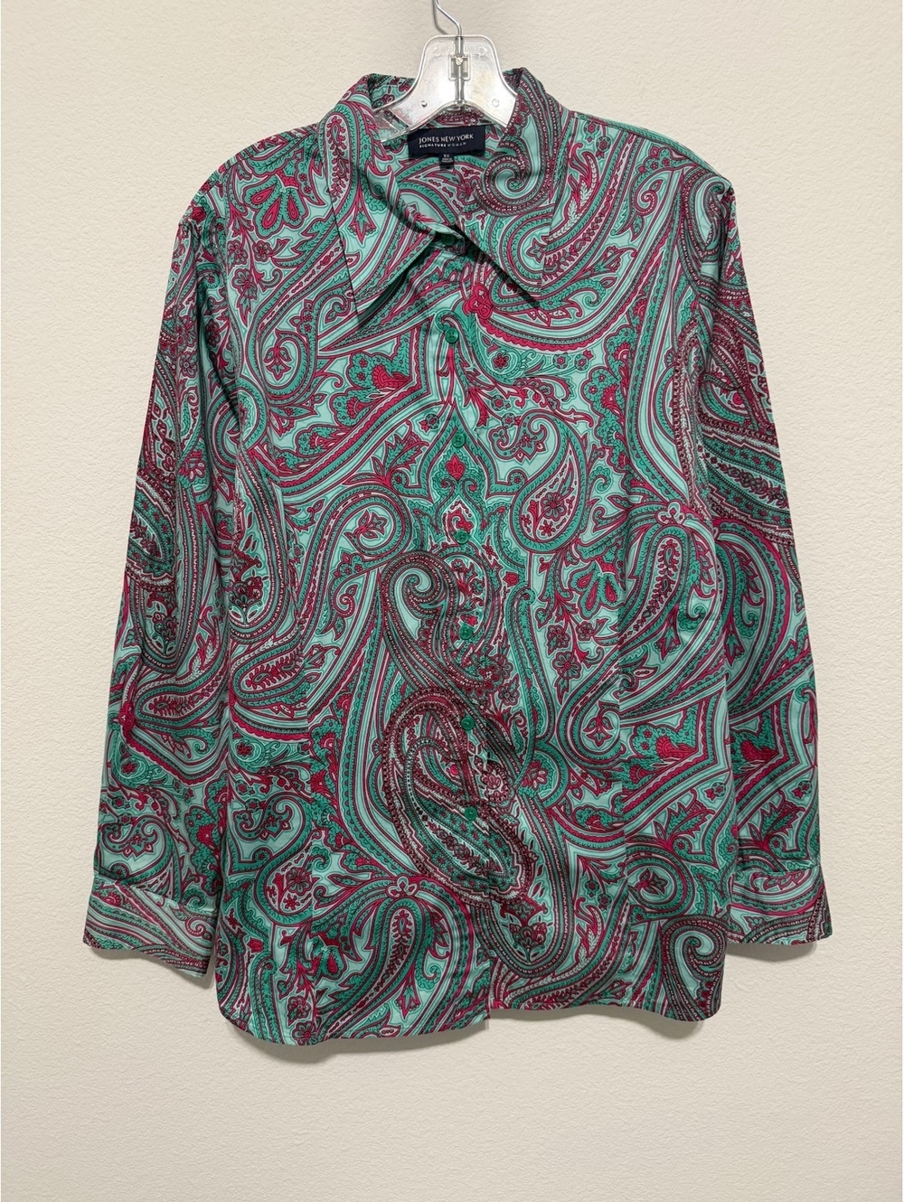 Jones New York Long Sleeve Button Front Collared Parsley Floral Shirt Size 2X